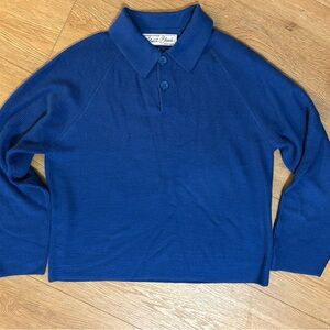 About:blank Long Sleeve Knitted Polo in Estate Blue